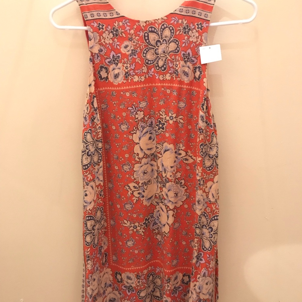 Orange Floral Knee-Length Fitted Dress